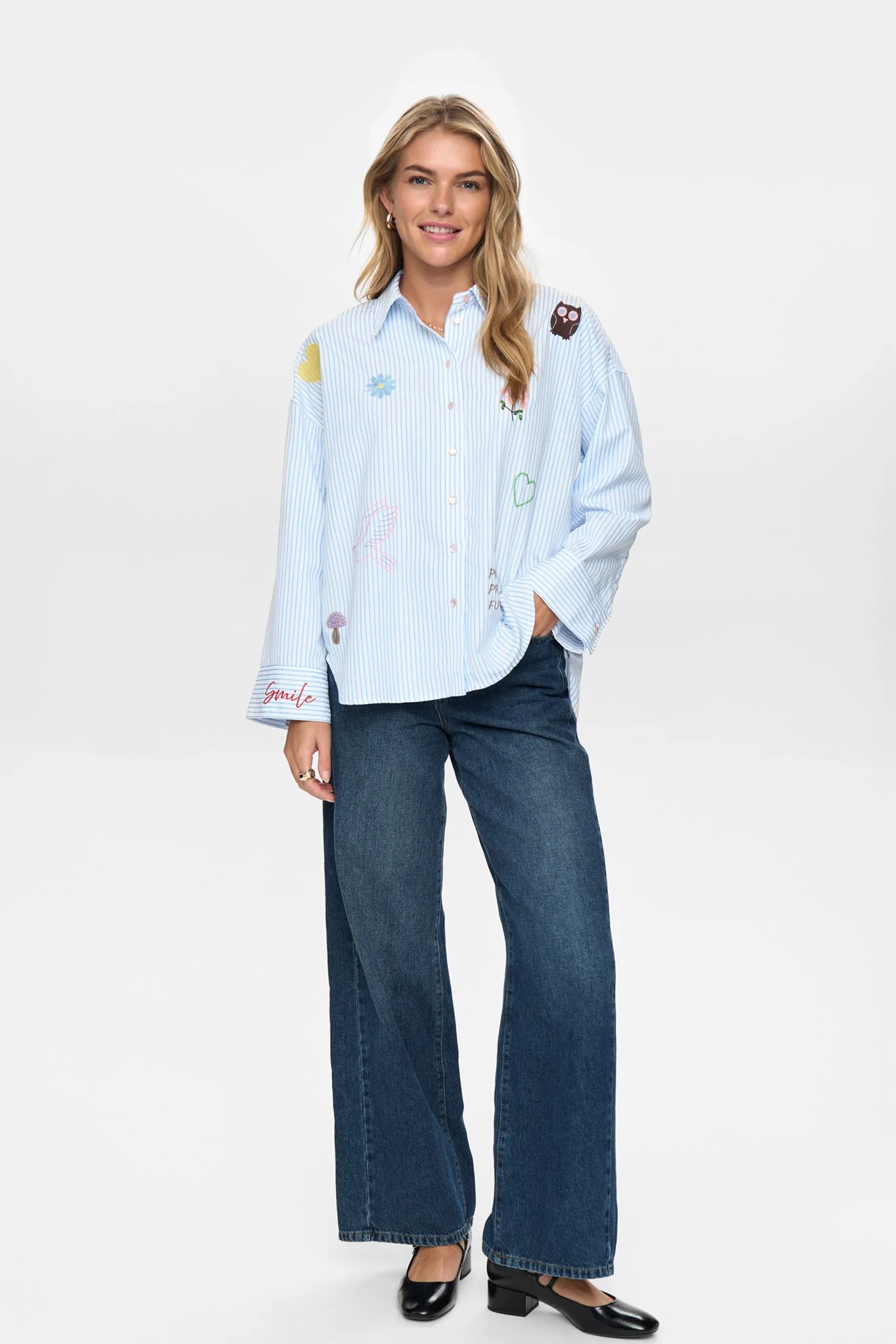 NUASHLEY EMBROIDERY LS SHIRT - Airy Blue - Image 3