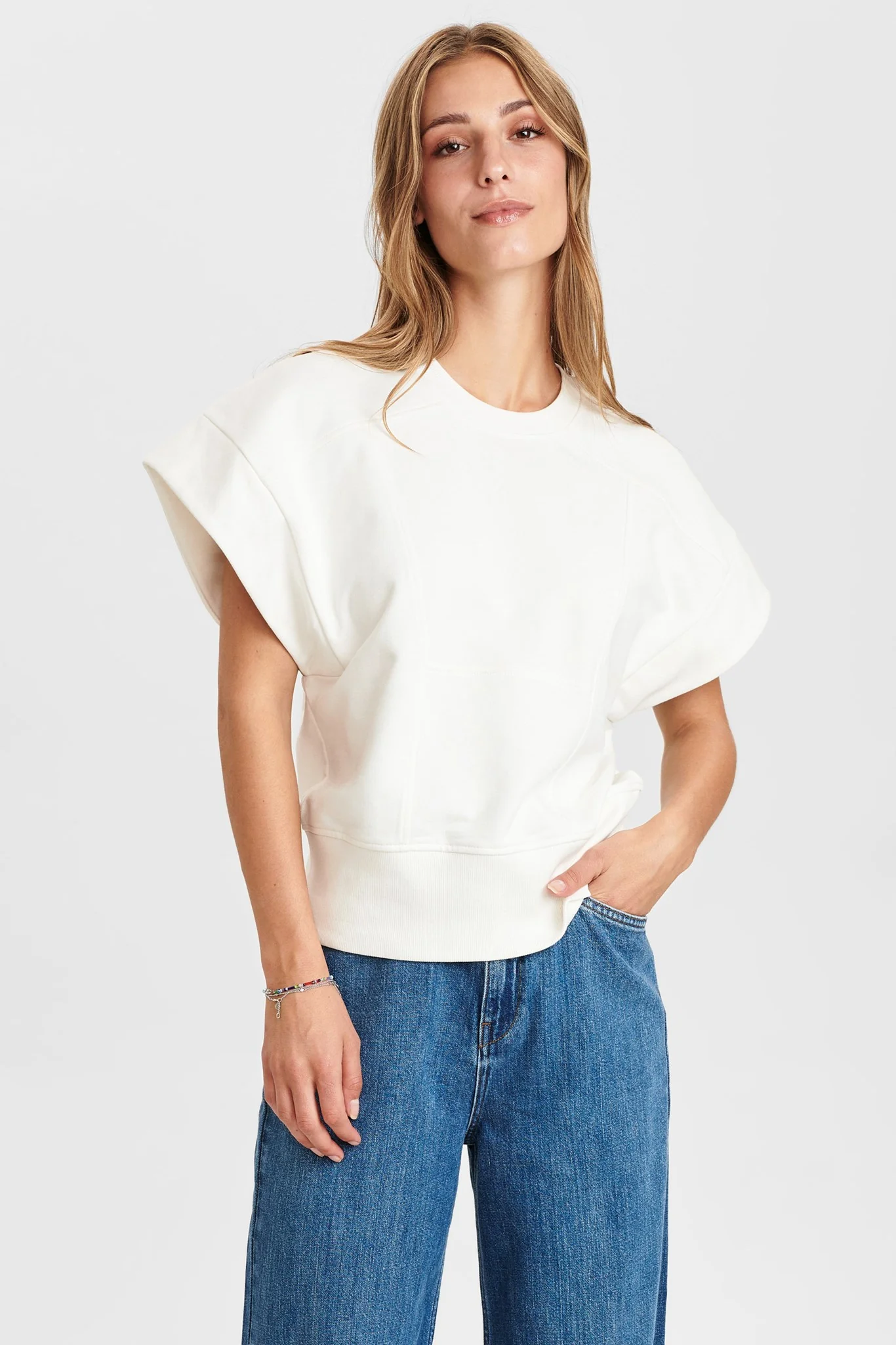 NUBERNA CAPSLEEVE SWEAT - Cloud Dancer