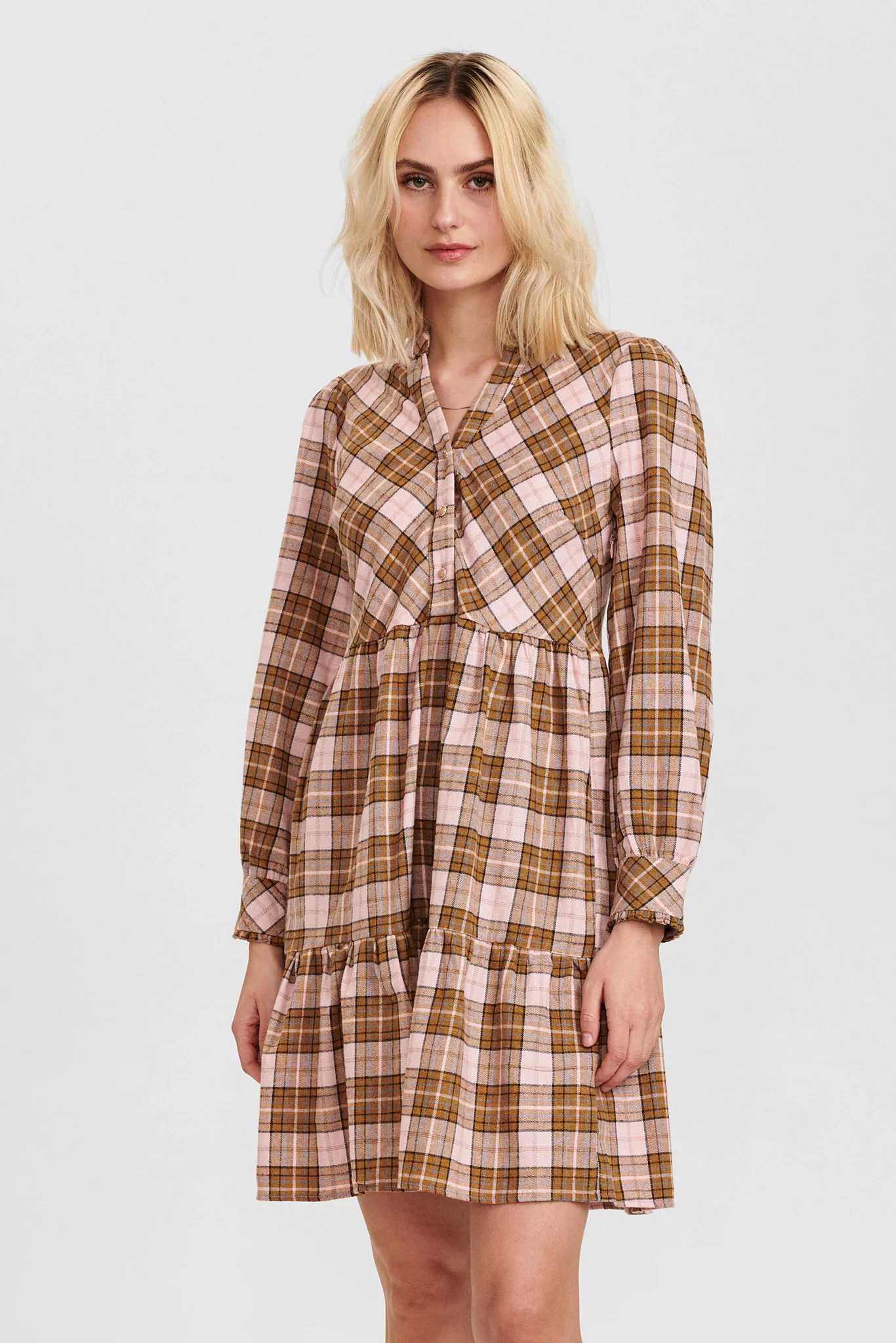 NUBIA CHECK DRESS  - Ash Rose