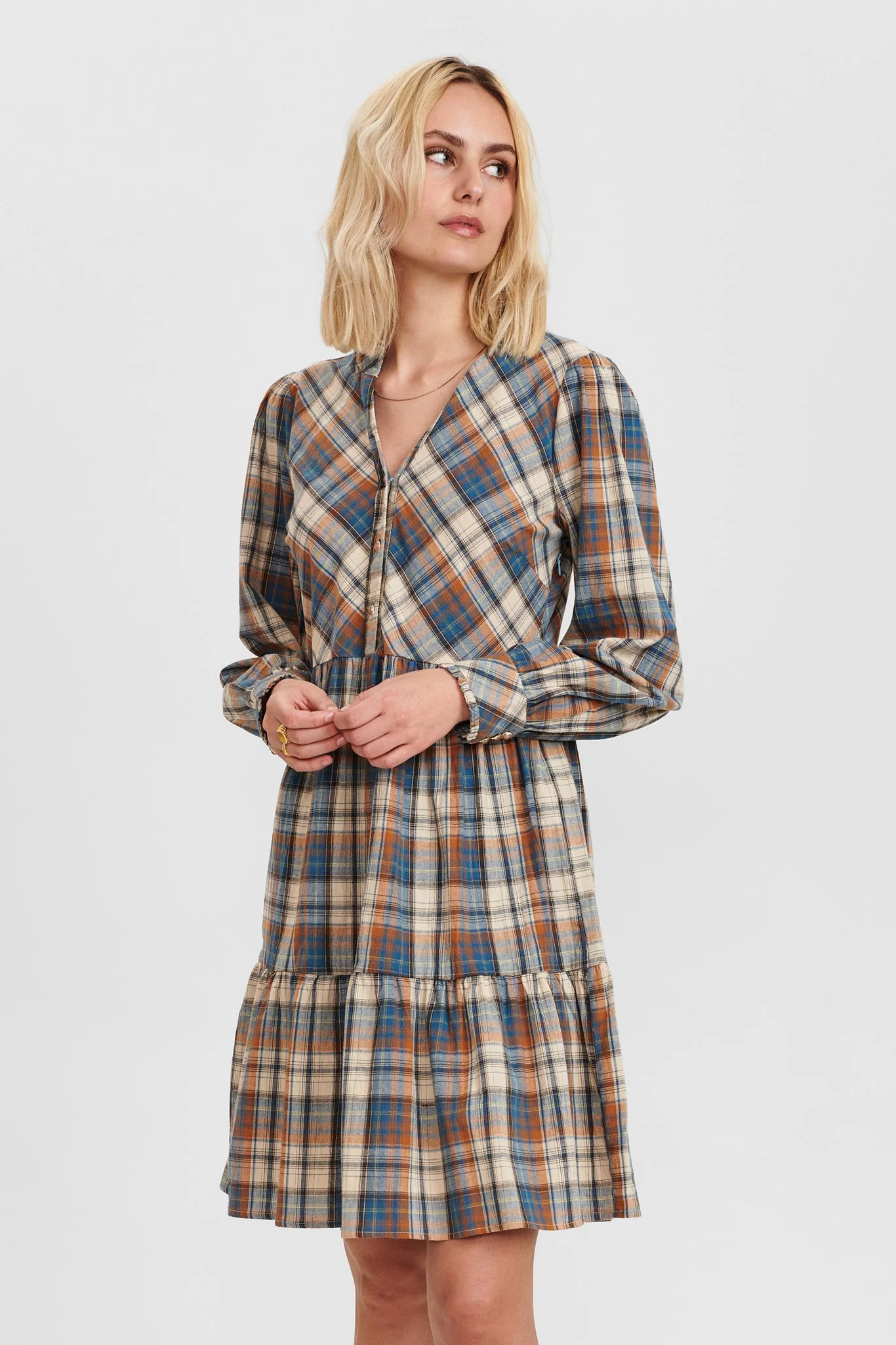 NUBIAS CHECK DRESS  - Airy Blue