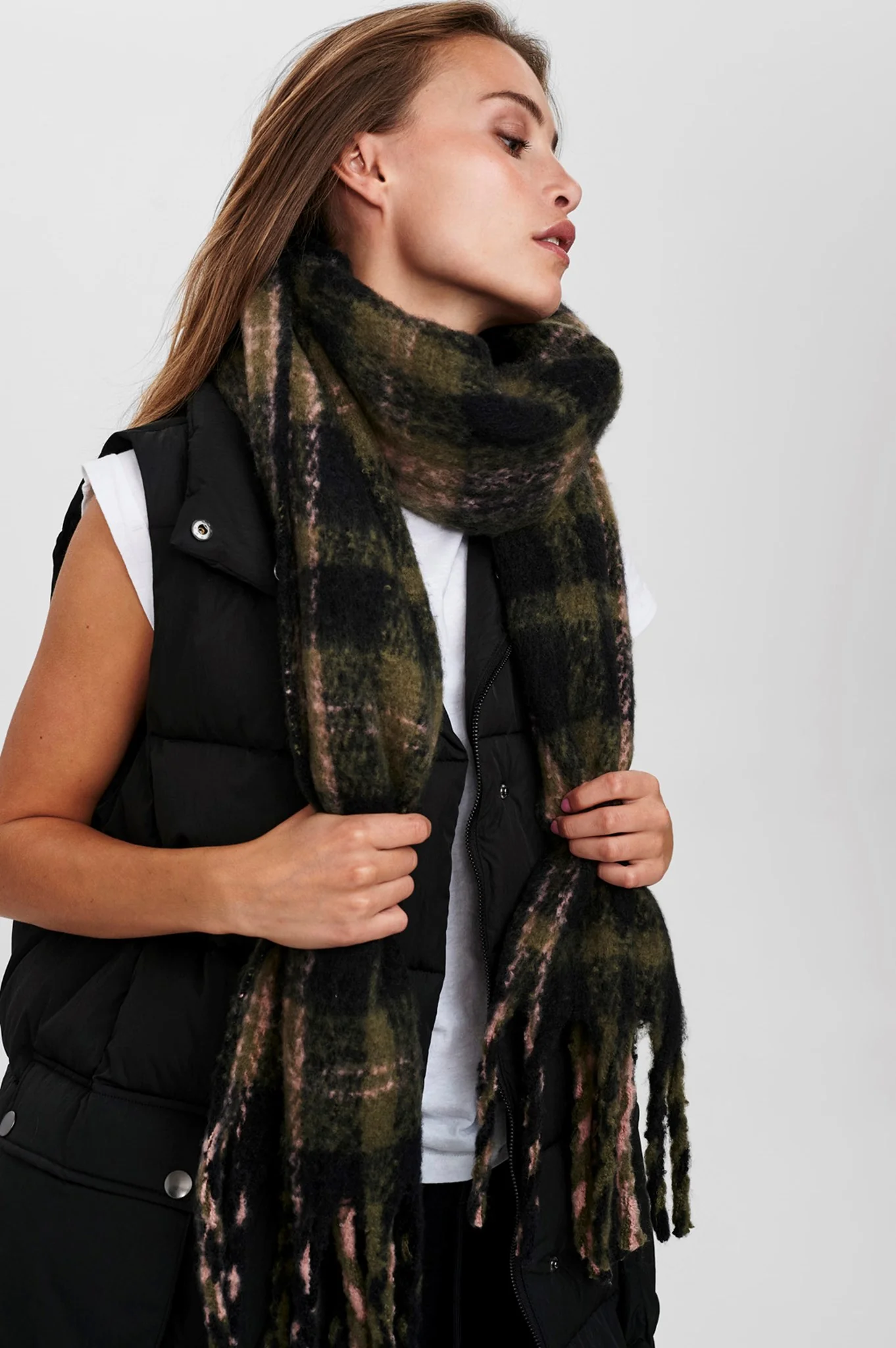 NUBOMBAY CHECK SCARF - Grape leaf