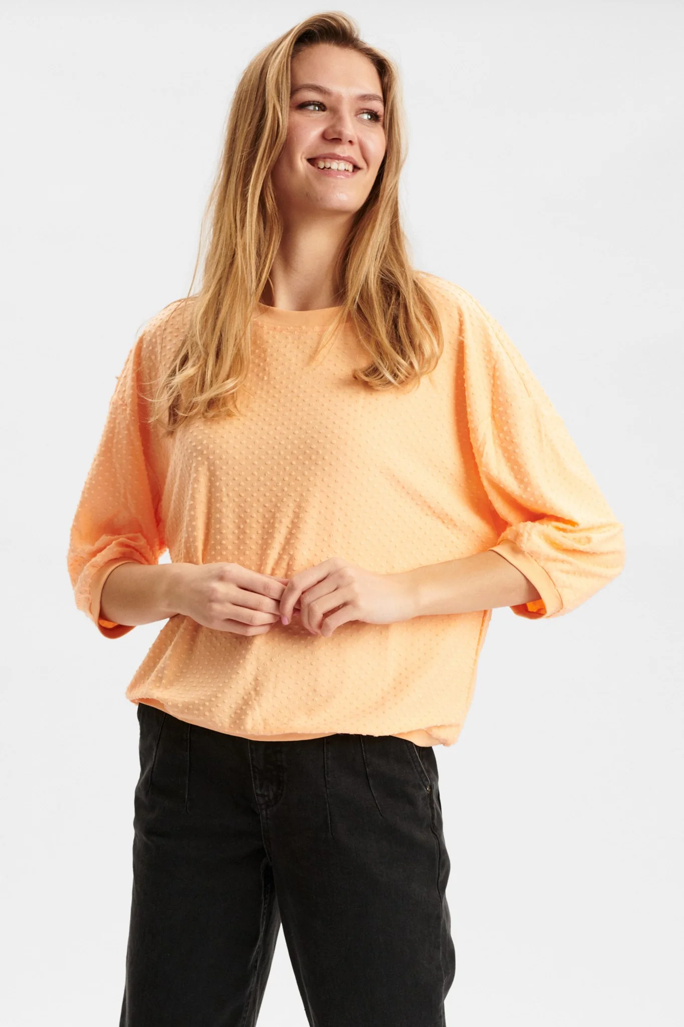 NUBRIGHED DOBBY BLOUSE - Peach Cobbler