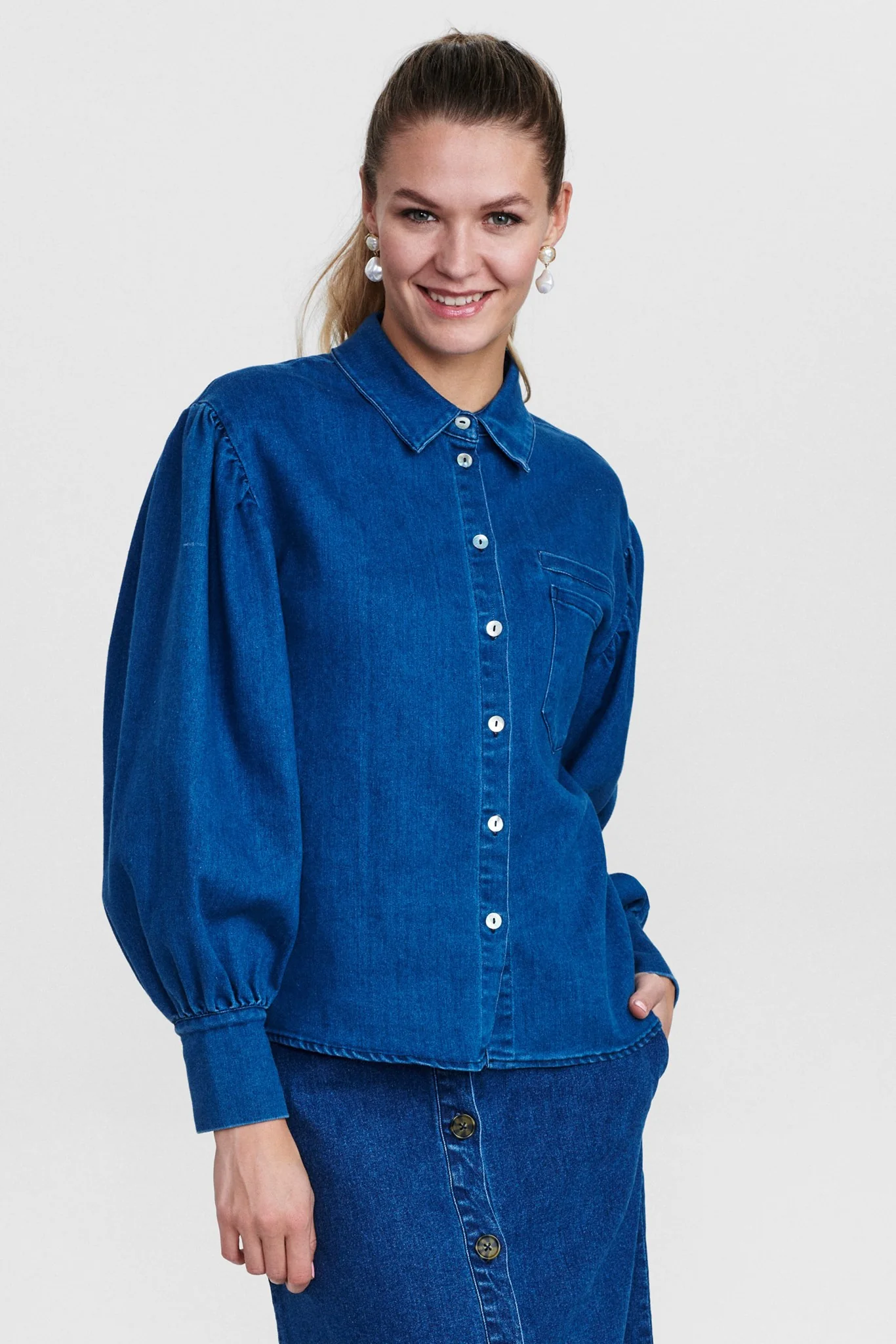 NUCHARLEY SHIRT - Medium Blue Denim