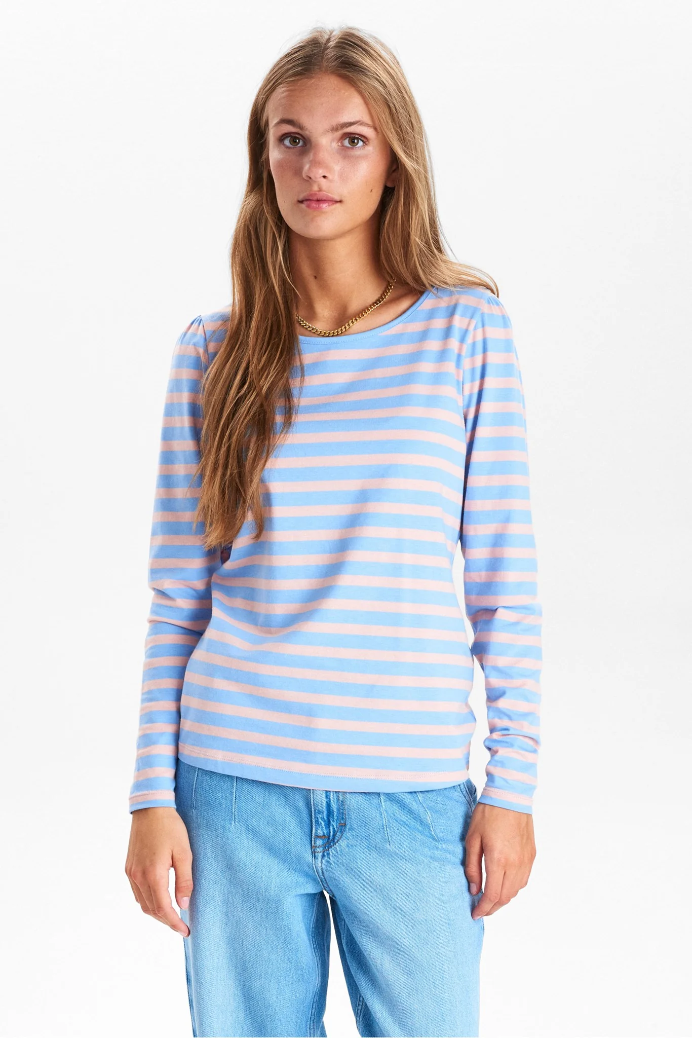 NUDAIMI LS T-SHIRT-NOOS-GOTS - Bel Air Blue