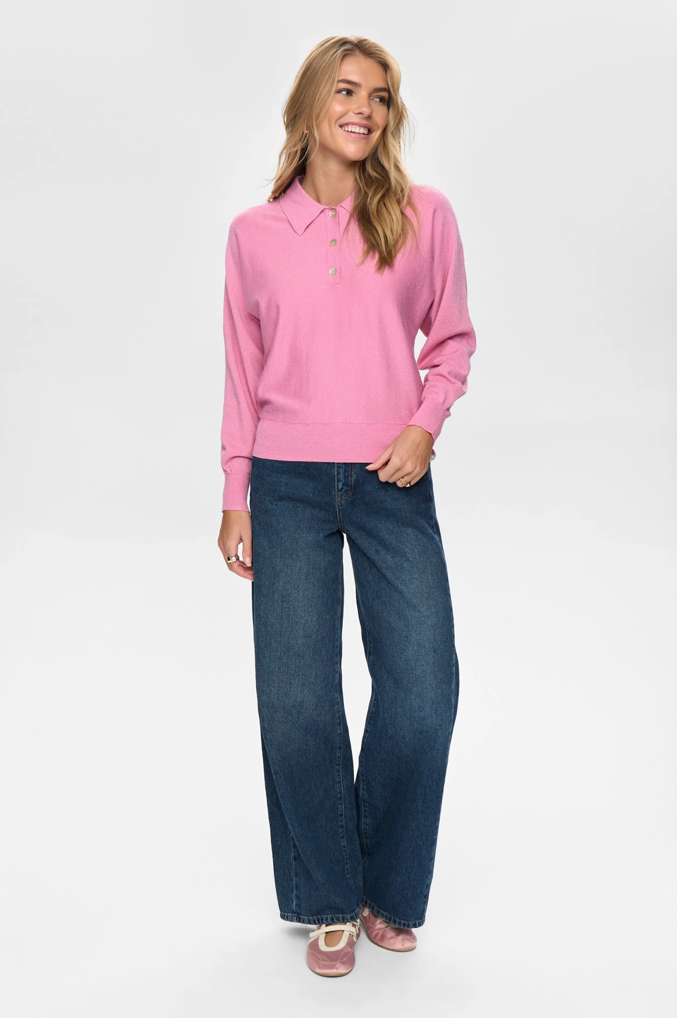 NUDAJANA L/S POLO - Fuchsia Pink - Image 3