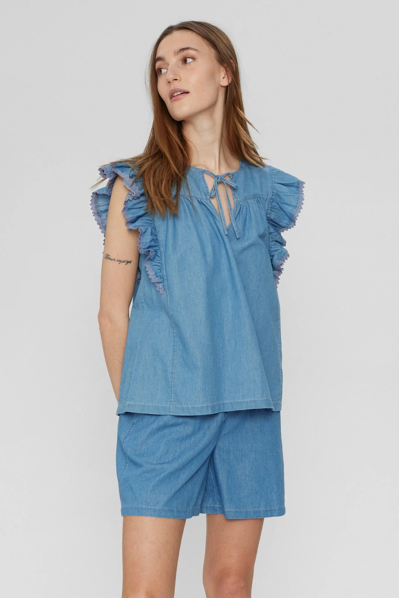 NUDYLAN TOP - Medium Blue Denim