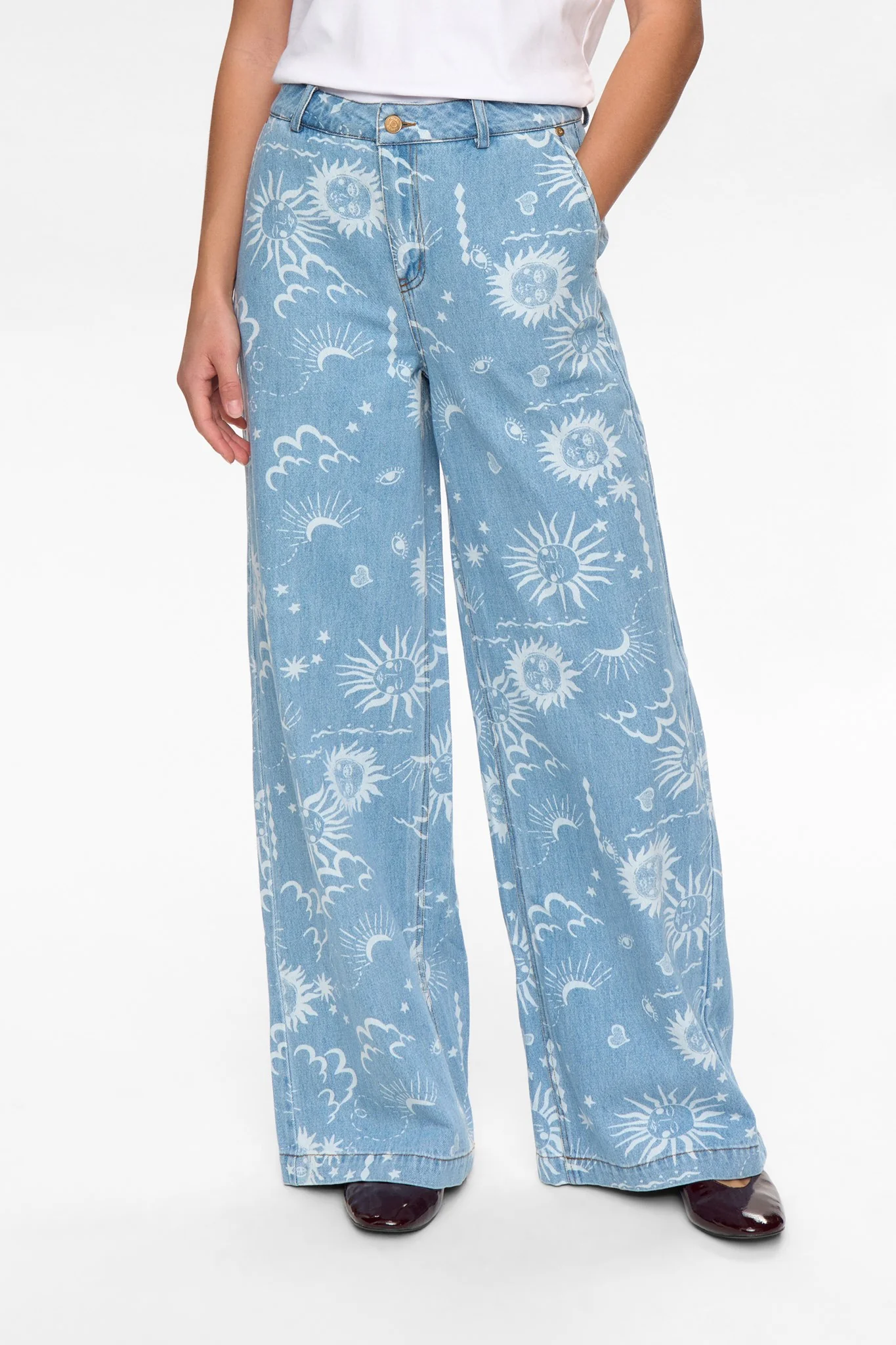 NUGISELLY HR WIDE JEANS - Light Blue Denim