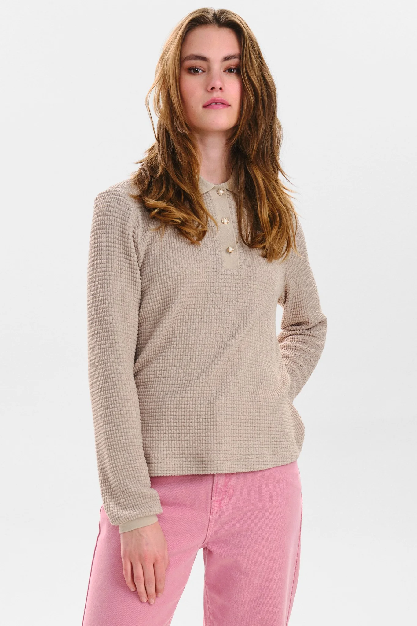 NUPOLO TEE L/S - Cobblestone