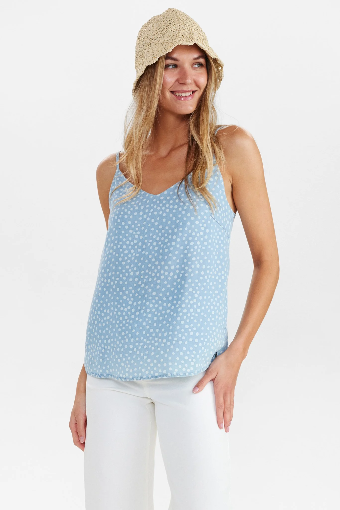 NUPOULINA STRAP TOP - Medium Blue Denim