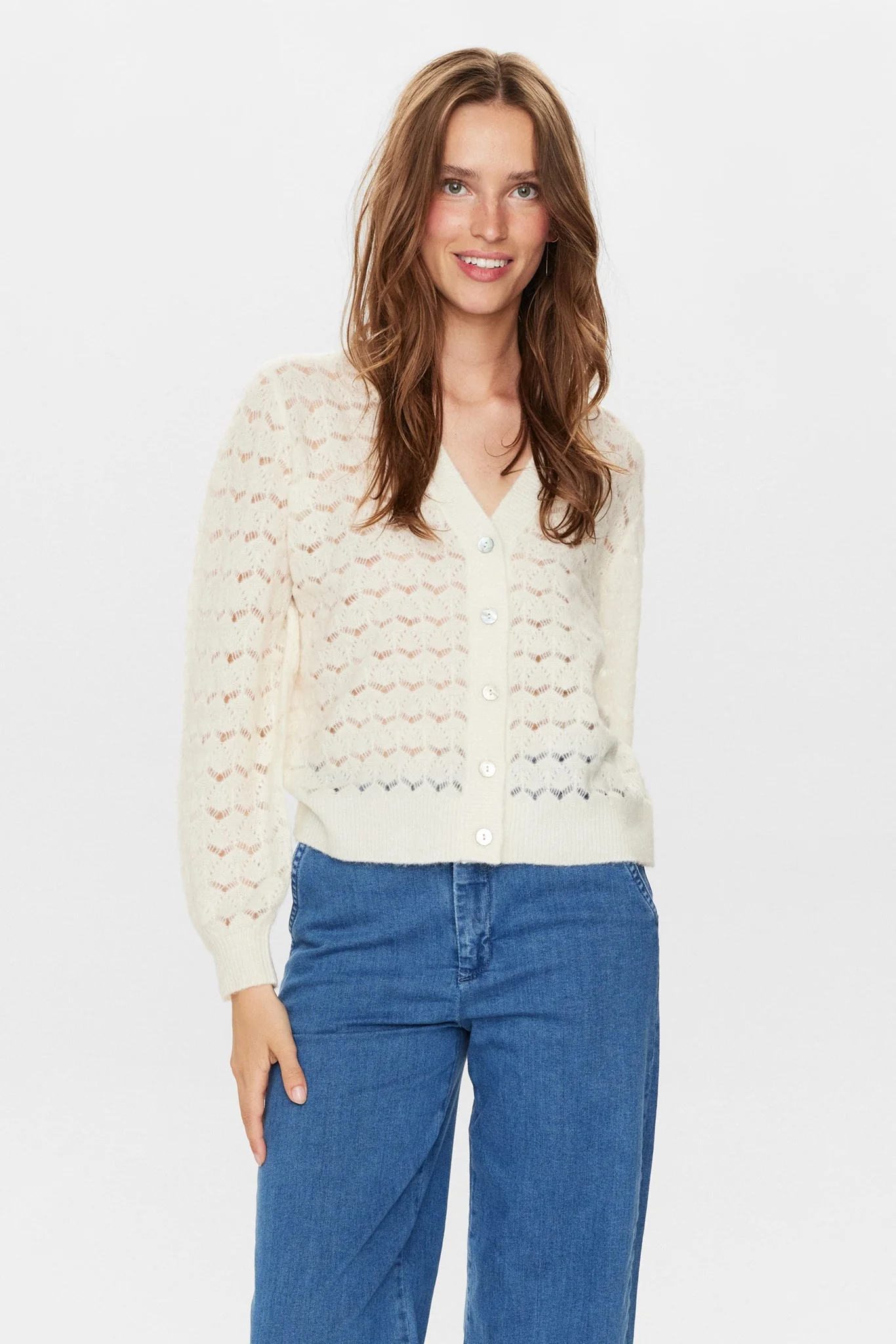 NURIETTA POINTELLE CARDIGAN - Cloud Dancer