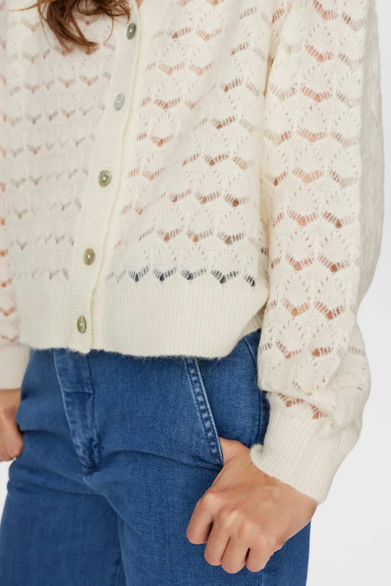 NURIETTA POINTELLE CARDIGAN - Cloud Dancer - Image 5