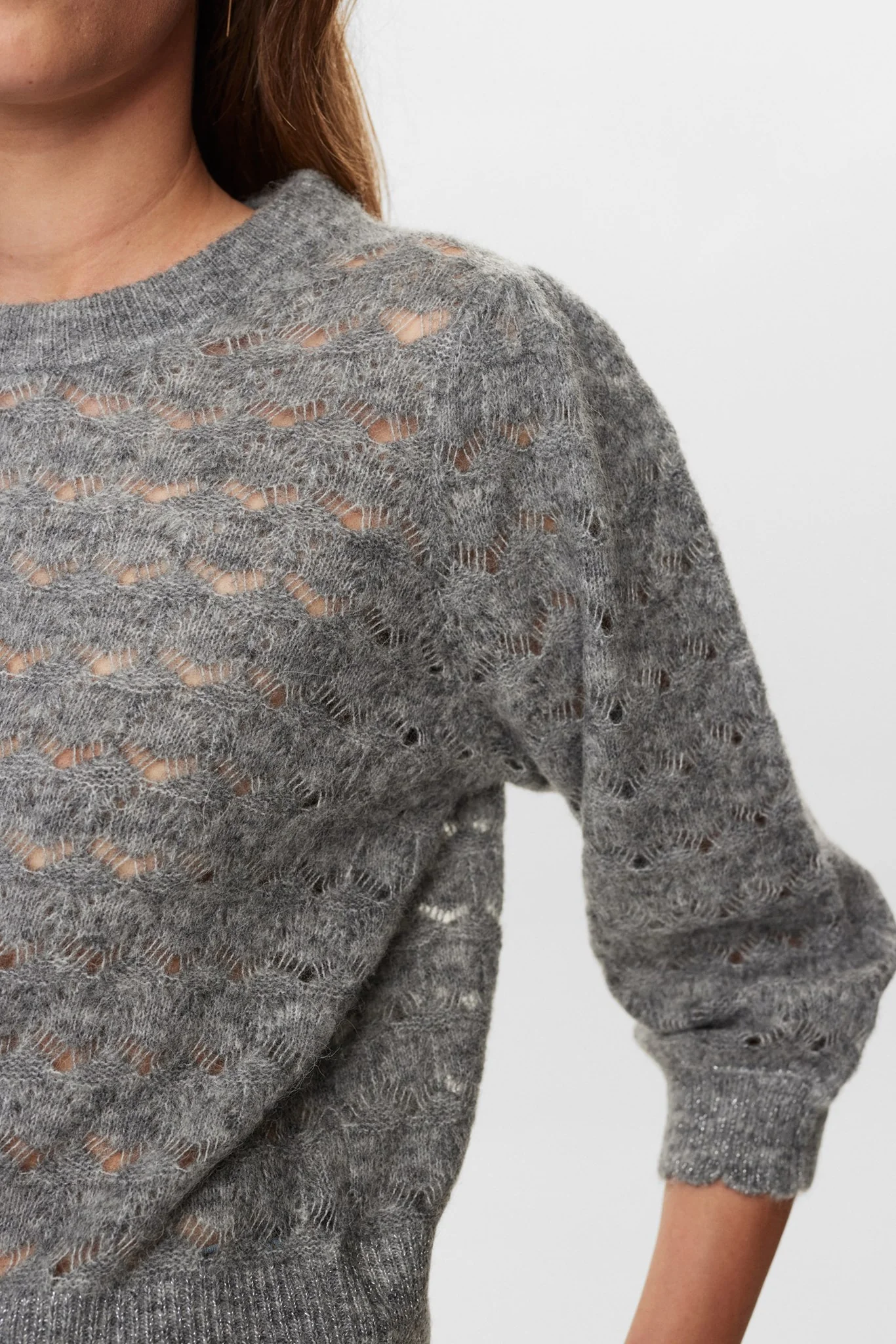 NURIETTA POINTELLE PULLOVER  - Medium Grey mel - Image 5