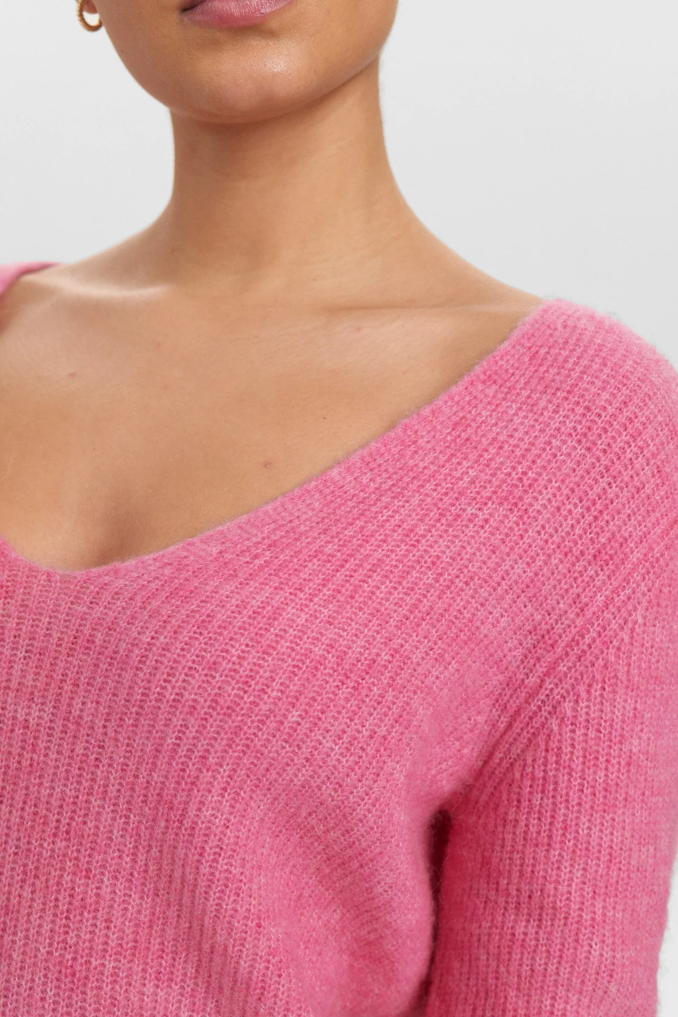 NURIETTE RIB V-NECK PULLOVER - Pink Cosmos - Image 5