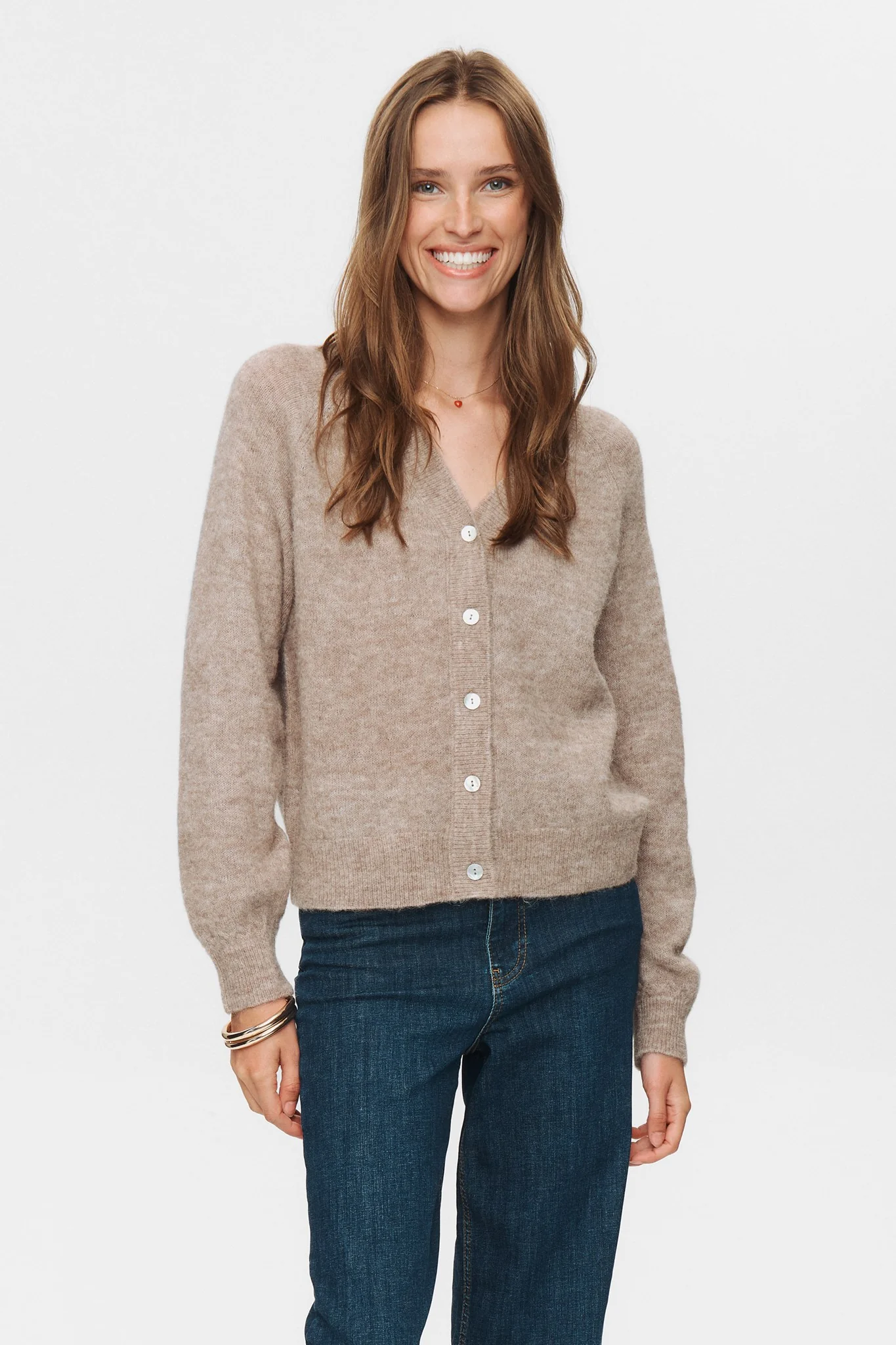 NURIETTE V-NECK CARDIGAN - Taupe Gray