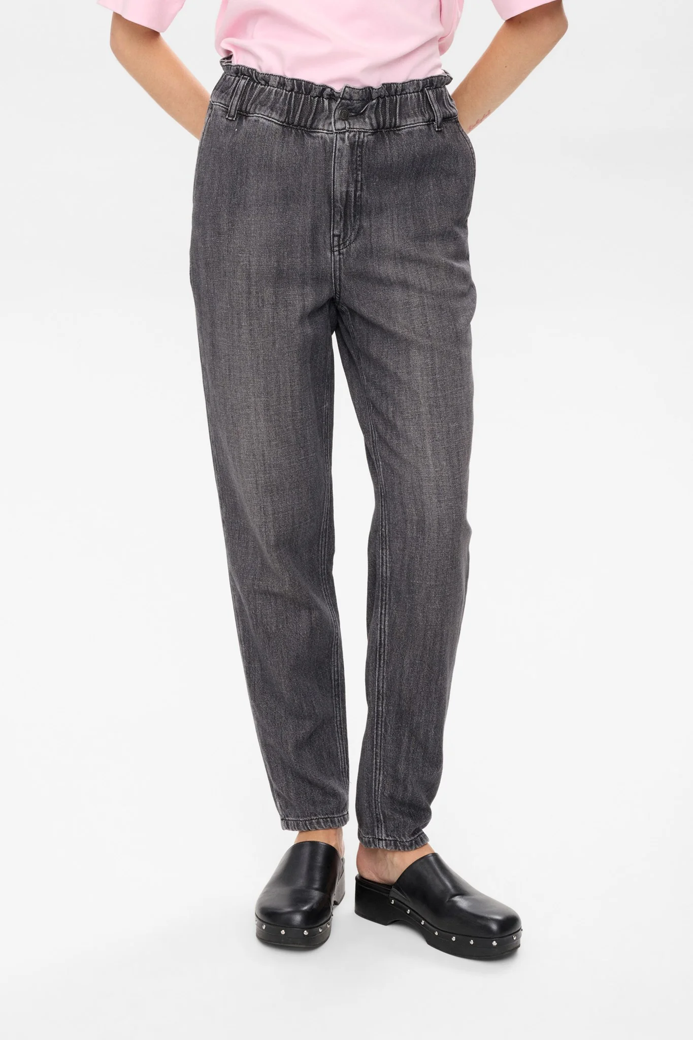 NUSEOUL PAPERBAG JEANS - Medium Grey Denim