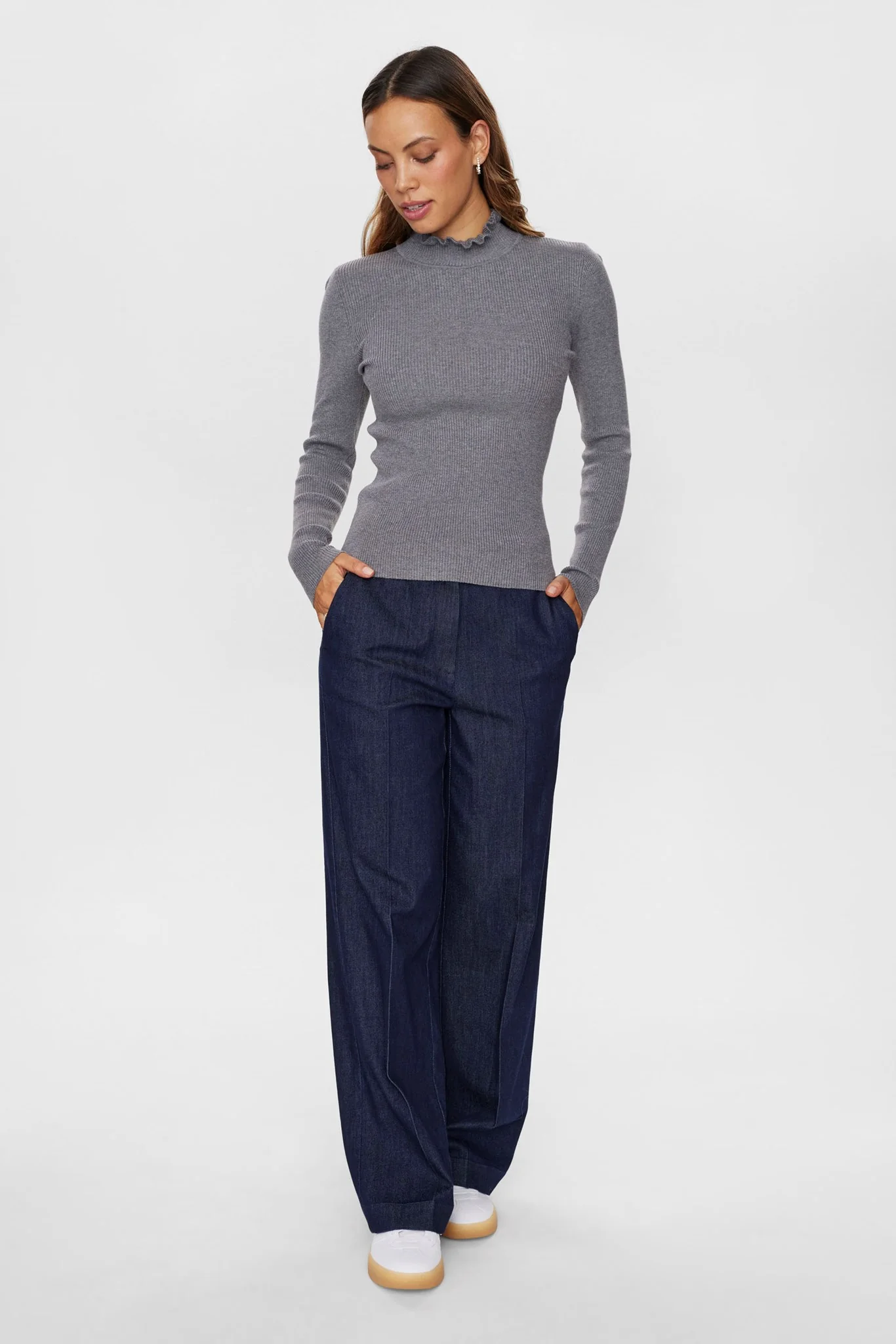 NUSIDANU HIGHNECK PULLOVER - Medium Grey mel - Image 3