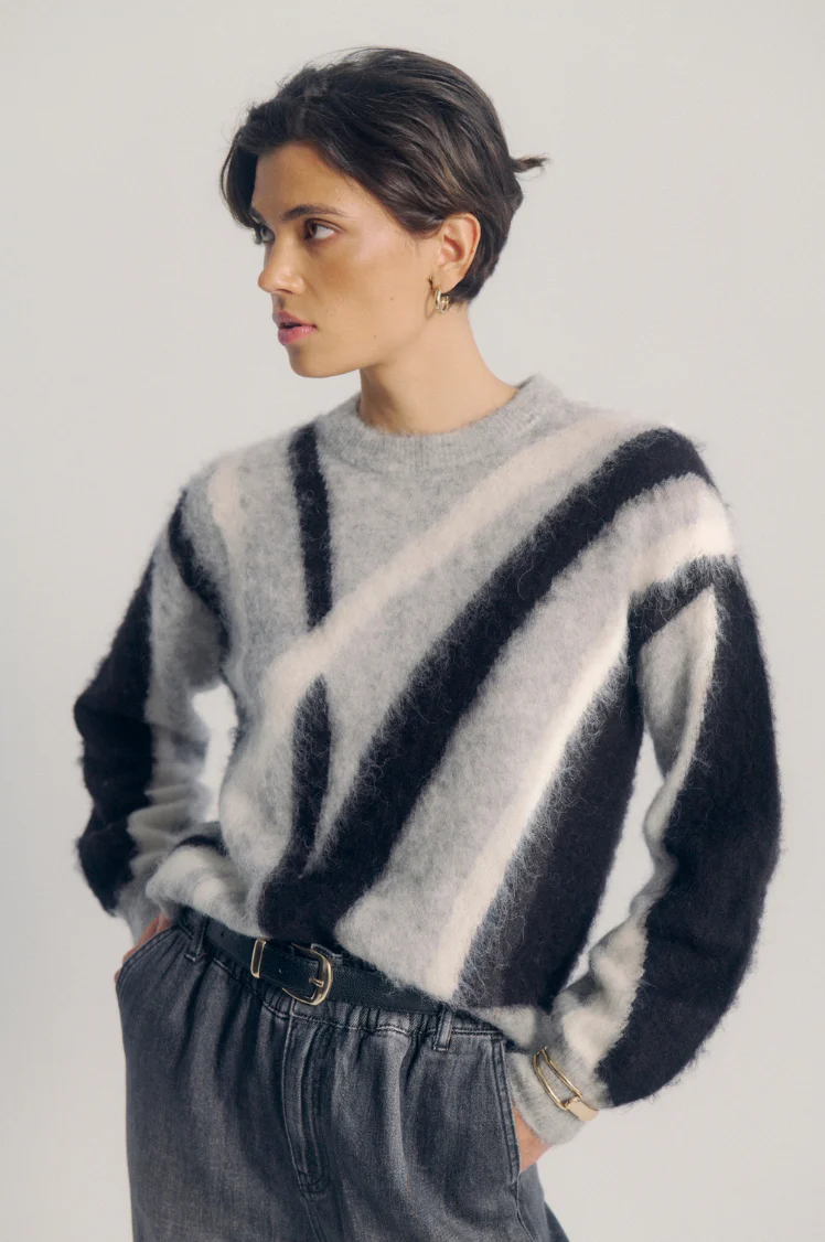NUSURI BRUSHED PATTERN PULLOVER - Light grey mel