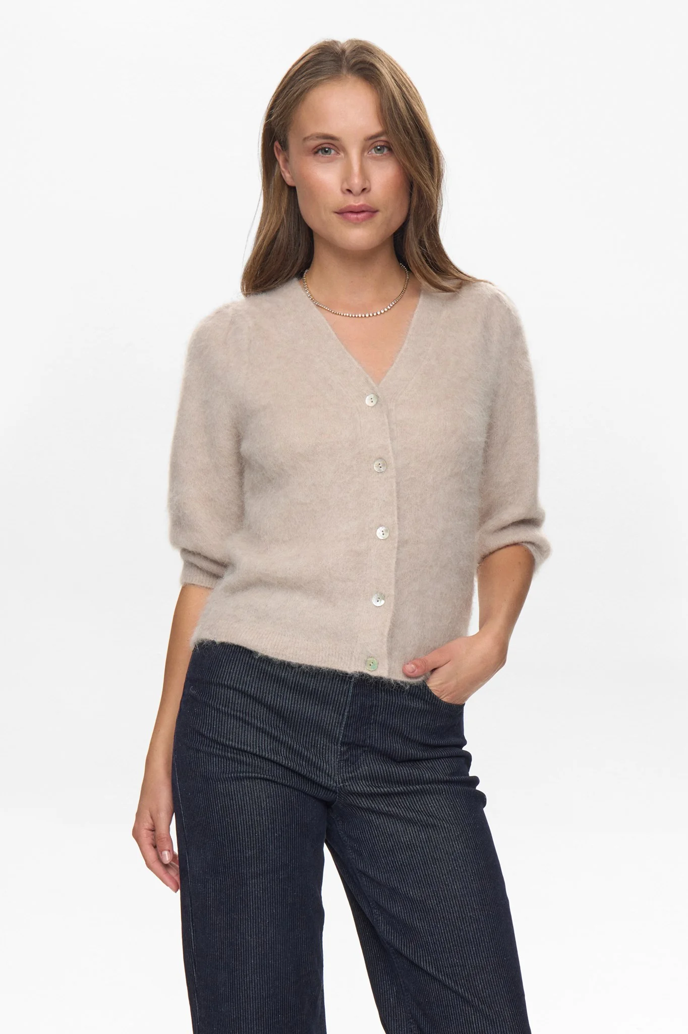 NUSURI BRUSHED SS CARDIGAN - Chateau Gray