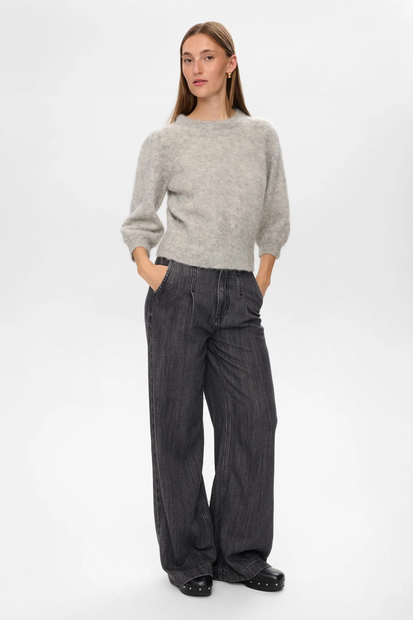 NUSURI BRUSHED SS PULLOVER - Light grey mel - Image 3