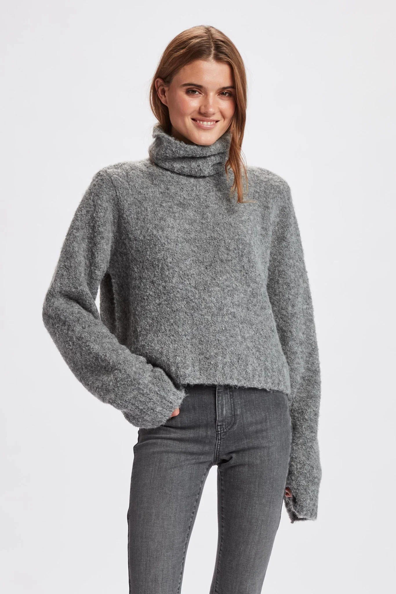 NUWILLA CROPED PULLOVER  - Medium Grey mel