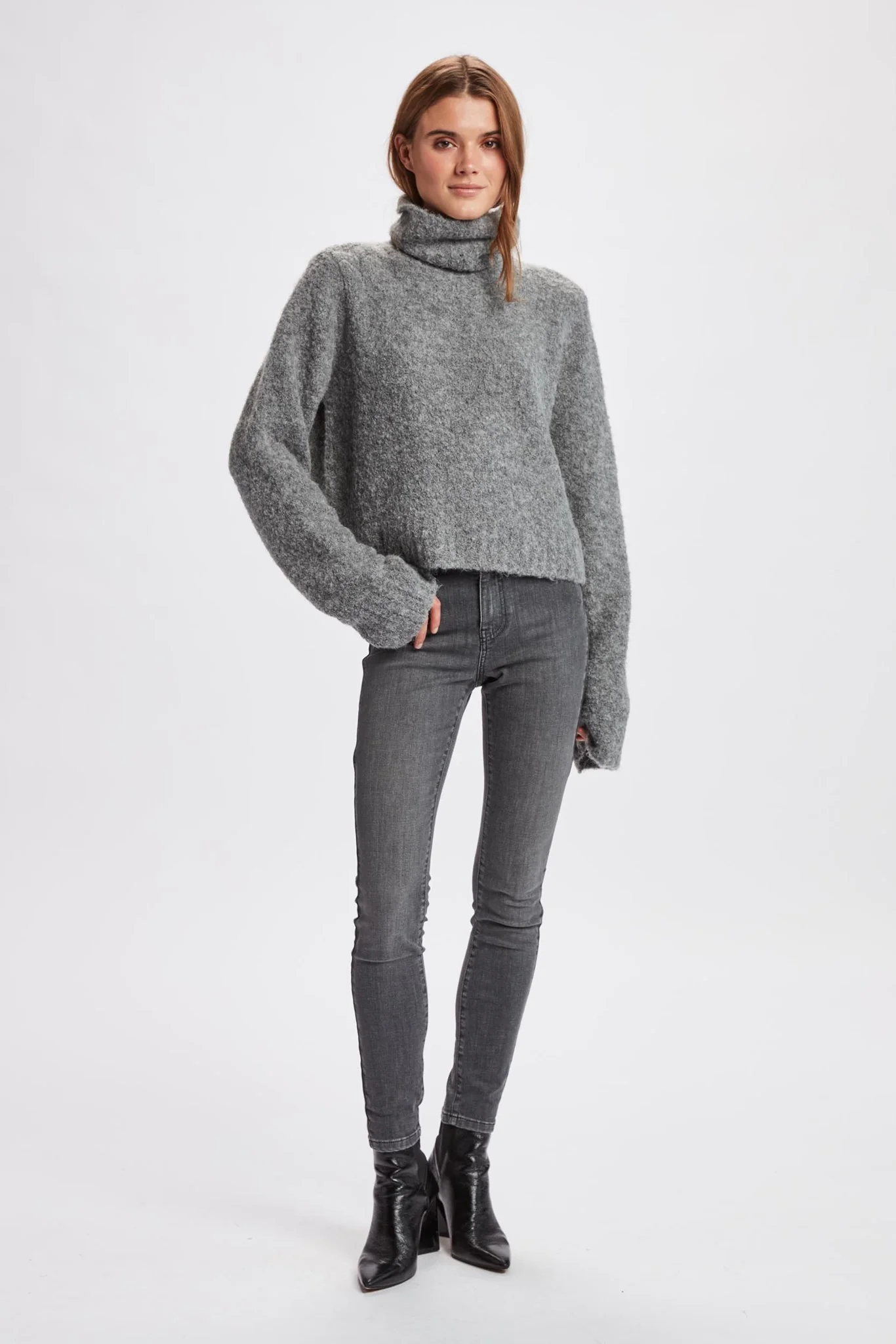 NUWILLA CROPED PULLOVER  - Medium Grey mel - Image 3