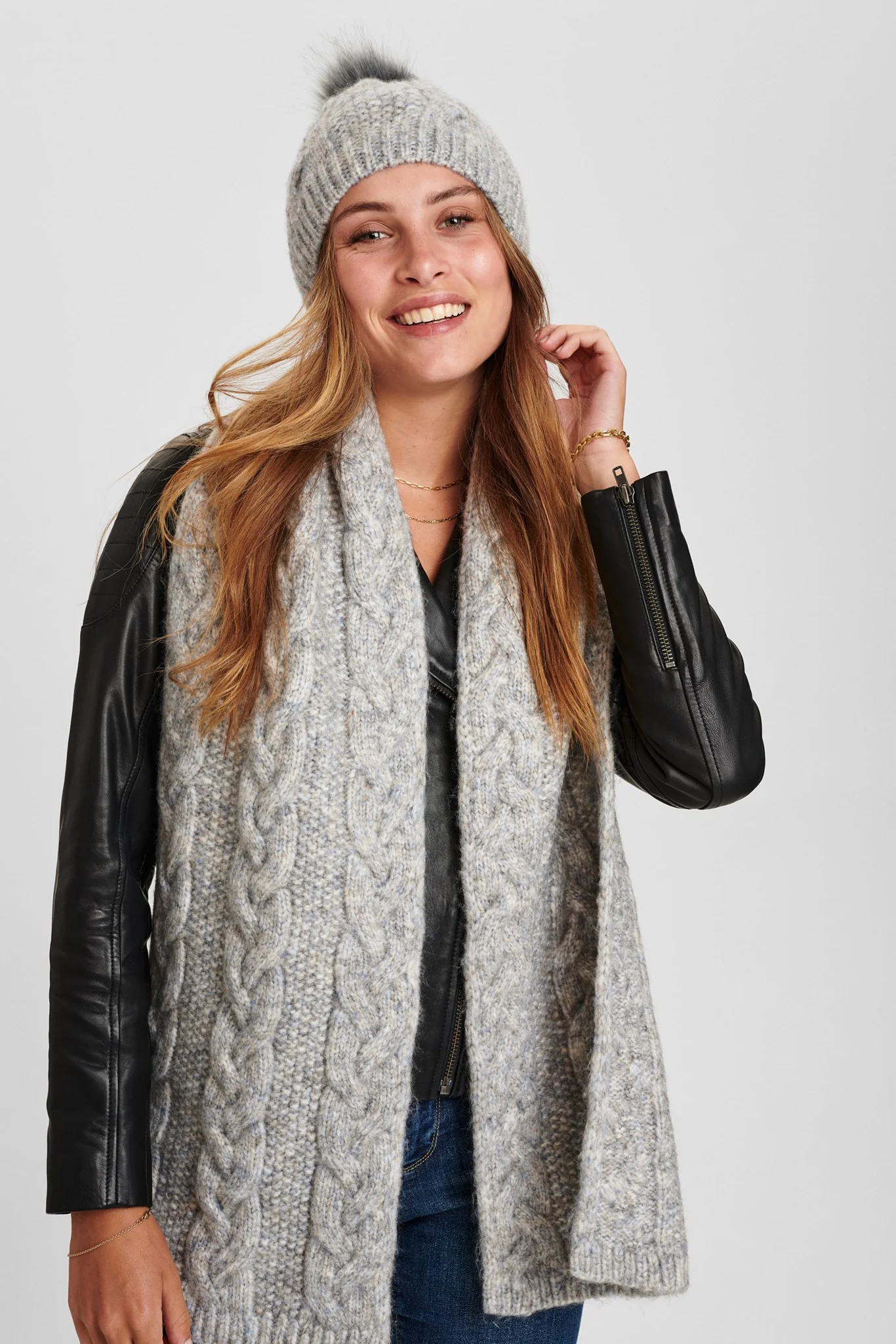 NUWINNIE KNITTED SCARF - Light grey mel